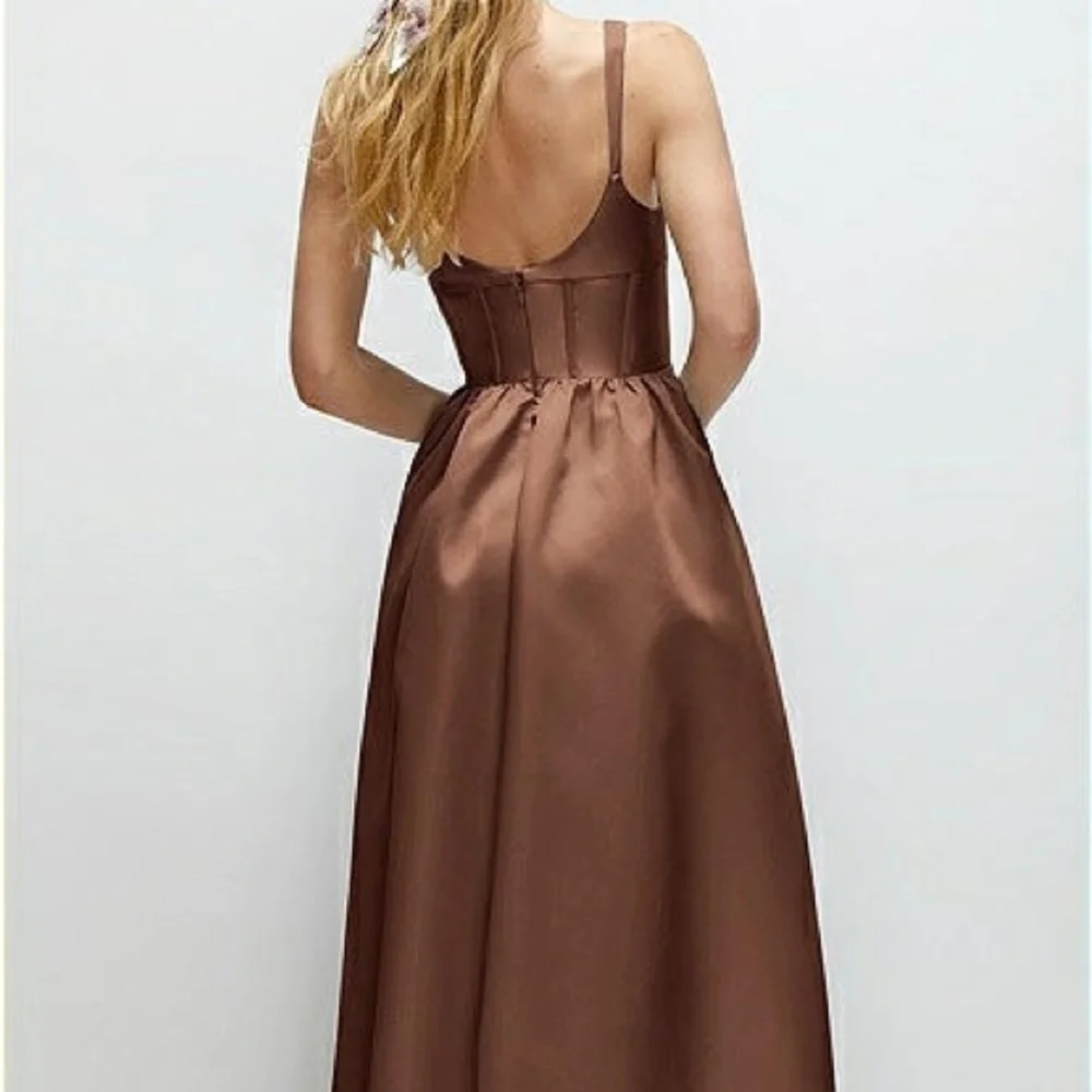Dessy Collection Corset Satin Maxi Dress with Pockets, Cognac, Size 4, Worn Once - Picture 2 of 4